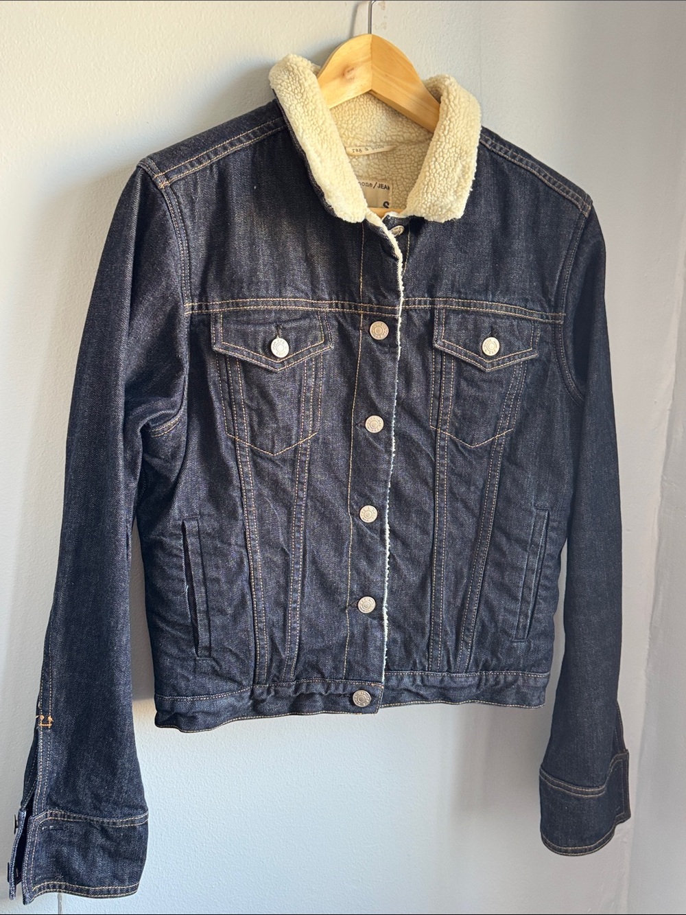 Rag&Bone Women’s Sherpa-Lined Dark Denim Jacket